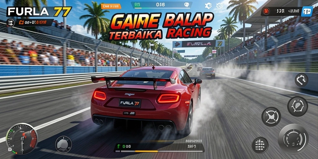 Screenshot gameplay FURLA77 yang menampilkan balapan mendebarkan.