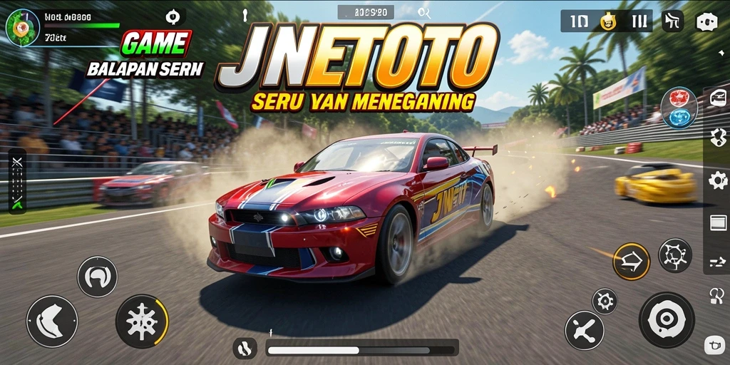 Screenshot JNETOTO menampilkan aksi balapan yang intens dan mendebarkan.